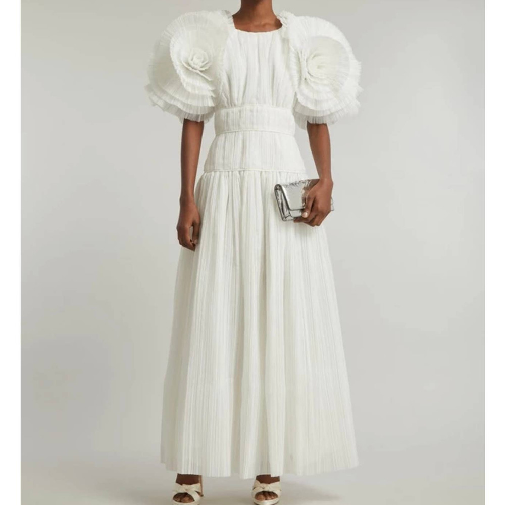 Aje. Dress Gown Expressive Pleated Maxi Dress Wedding Bride Puff Sleeve White 4 - Picture 3 of 14